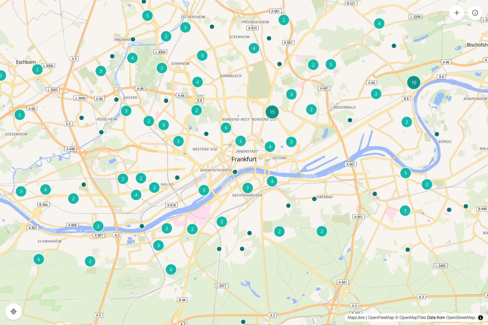 The live Pingpong Map showing Frankfurt with clustered table pins