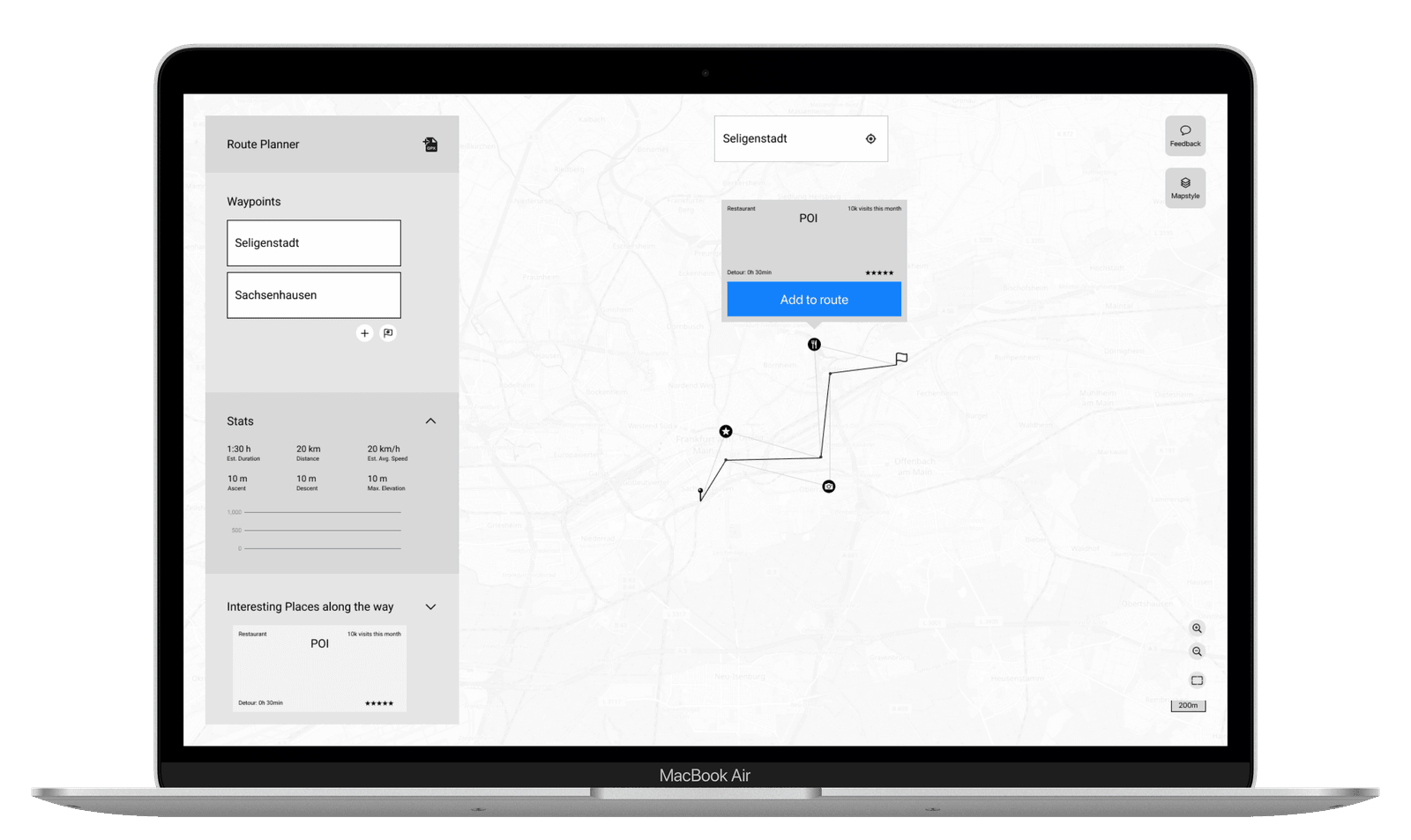 Initial wireframe with expanded sidebar sections
